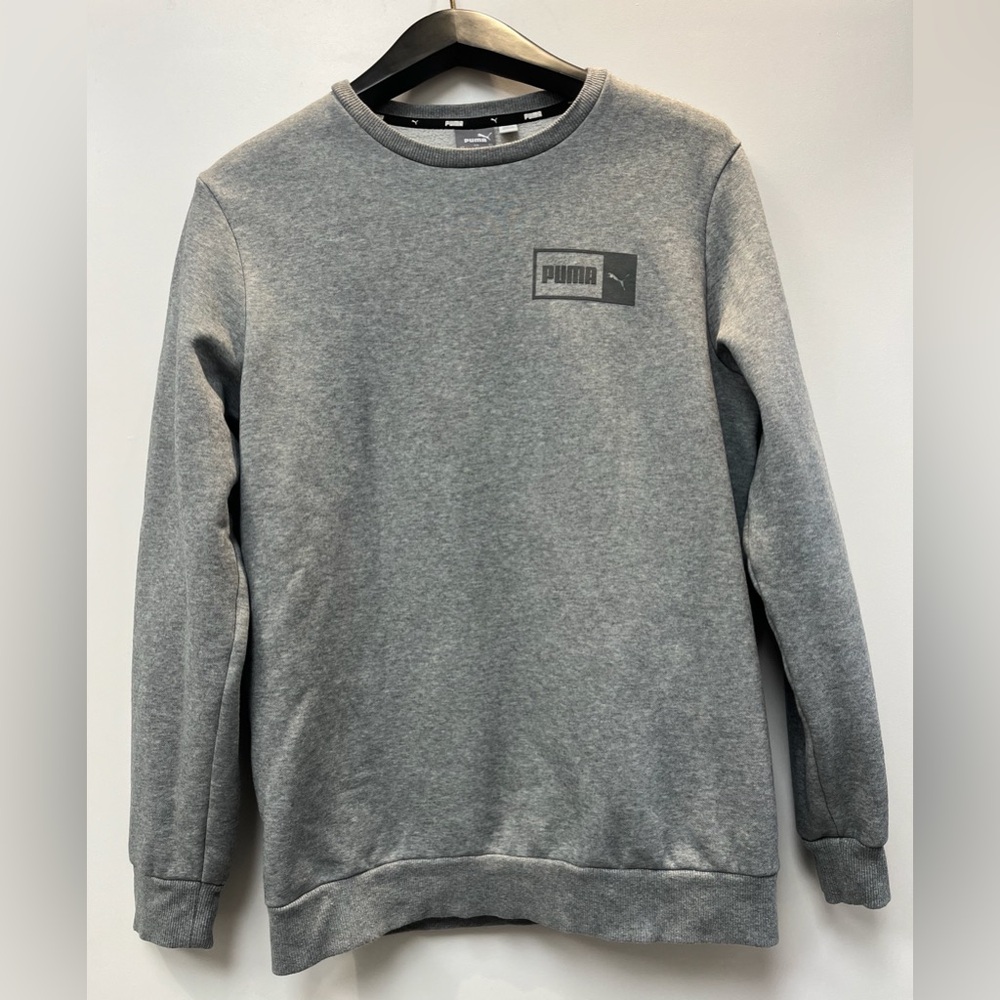 Puma Gray Crewneck Sweater with Ribbed Trim
